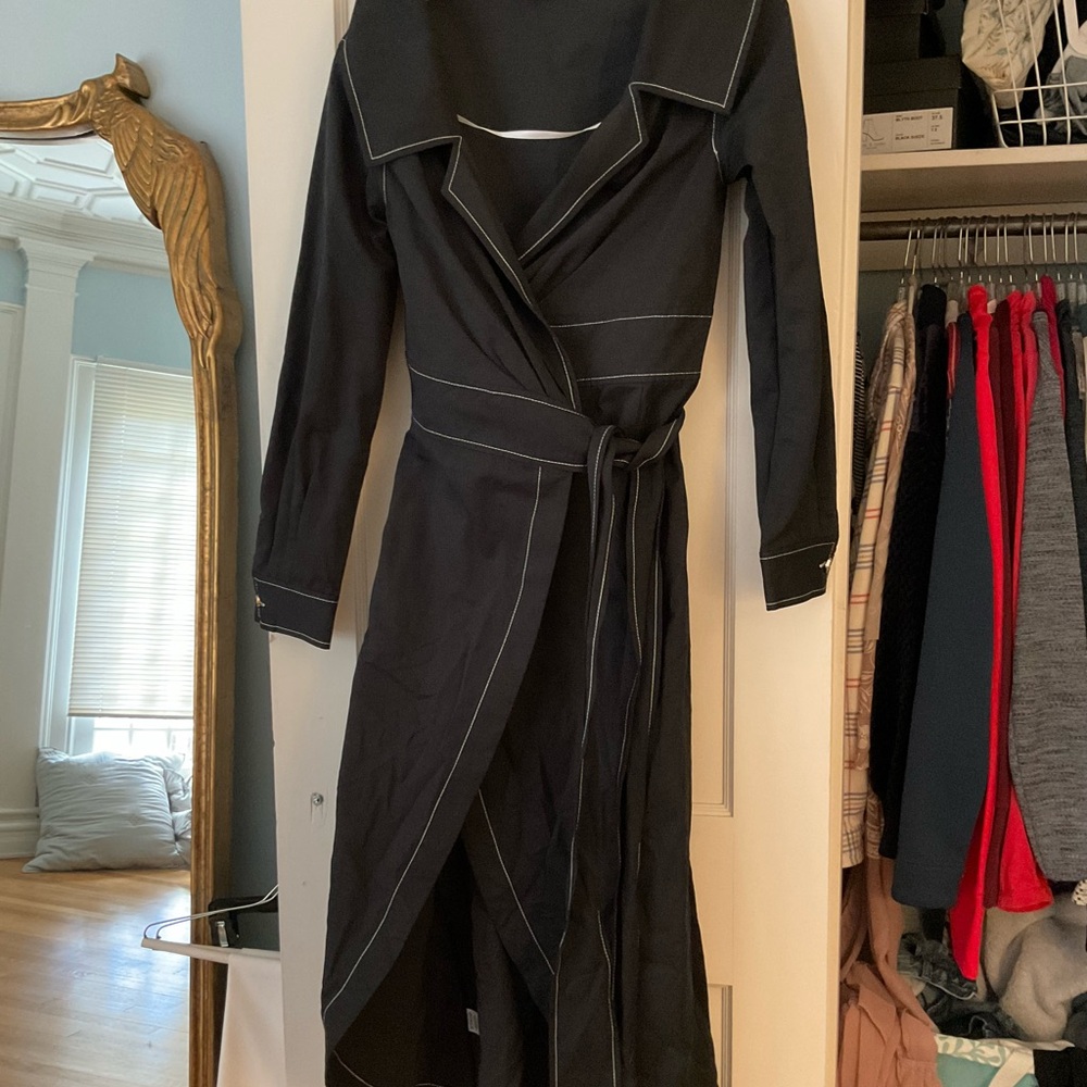 STAUD Black Long Sleeve Wrap Dress